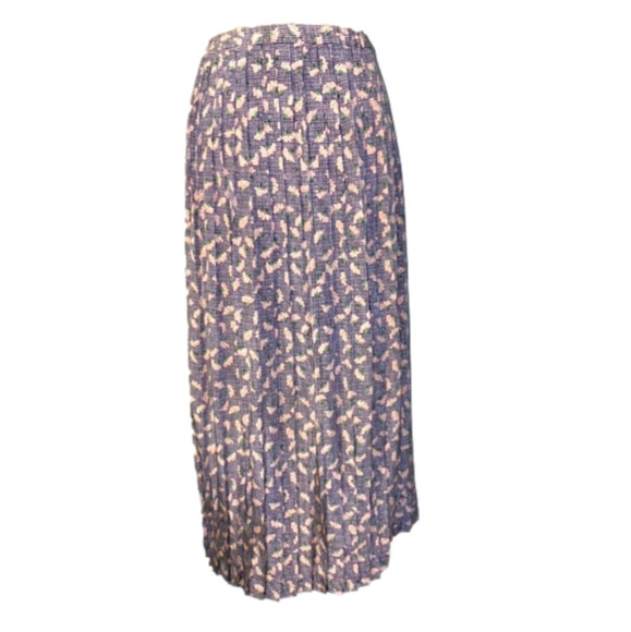 Vtg 100% Silk Floral Houndstooth Pleated Maxi Skirt Elastic 14” Stretch Waist M - Picture 1 of 6